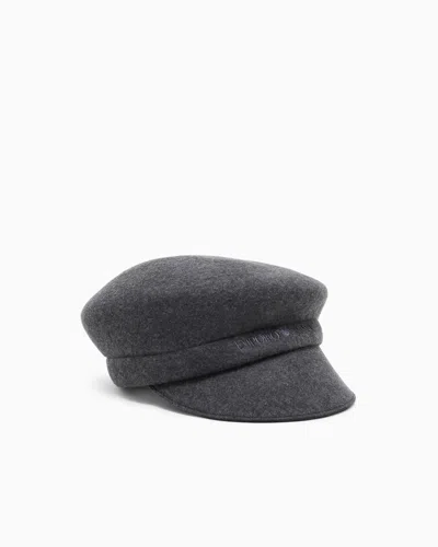 Emporio Armani Wool Beret With Visor And Logo Embroidery In Gray