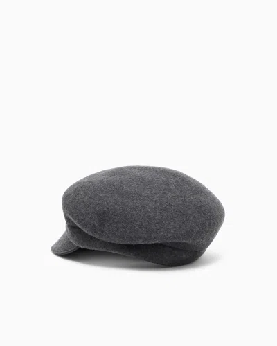 Emporio Armani Wool Beret With Visor And Logo Embroidery In Gray