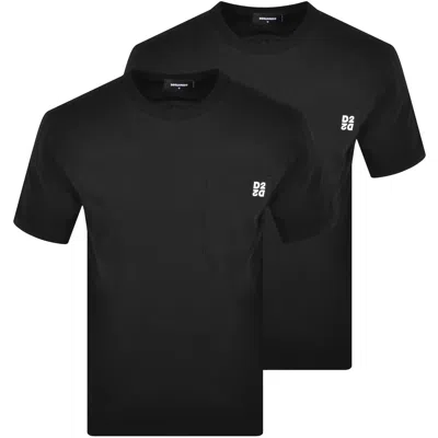 Dsquared2 Black And White Set Of Two T-shirts With Logo On The Front In Cotton Man In Black