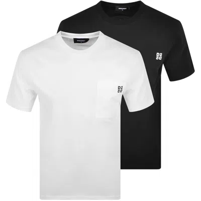 Dsquared2 Black And White Set Of Two T-shirts With Logo On The Front In Cotton Man In White