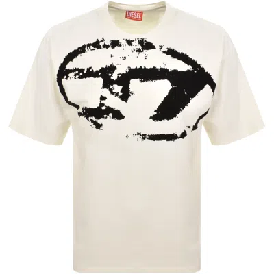 Diesel T-shirt With Distressed Flocked Logo In White