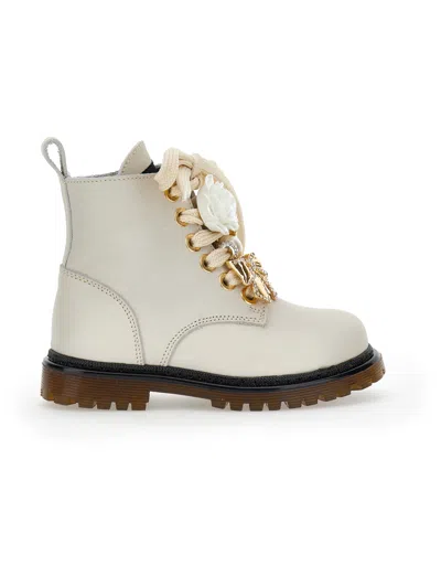 Monnalisa Kids' Floral-appliqué Boots In Neutral