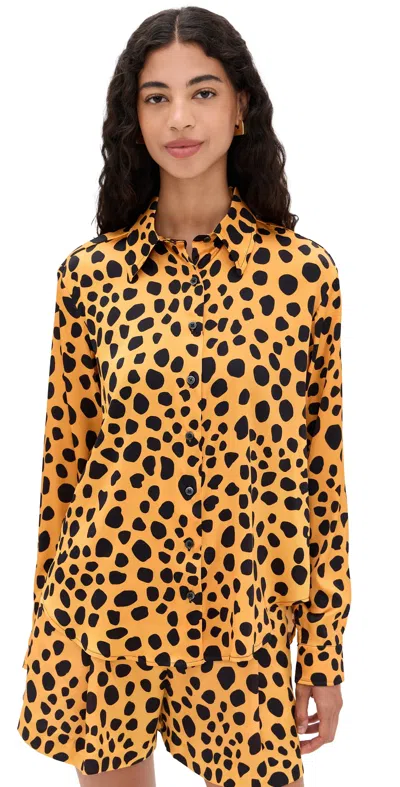 Bruceglen Cheetah Spot Stretch Silk Button Up Shirt Cheetah Spot In Animal Print