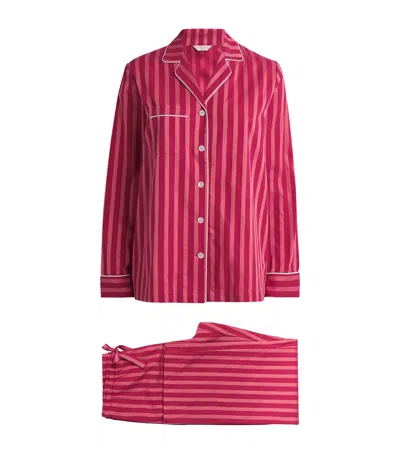 Derek Rose Cotton Stripe Pyjama Set In Red