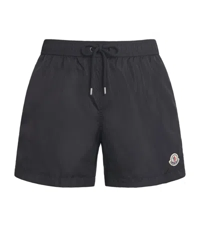 Moncler Logo Patch Swim Shorts With Elastic Waist In Black