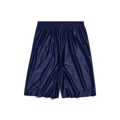 Balenciaga Wide-leg Logo-embroidered Satin-twill Shorts In Blue