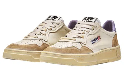 Autry (wmns)  Medalist Super Vintage Leather Low Sneakers 'white Black Tan Purple' In Multi