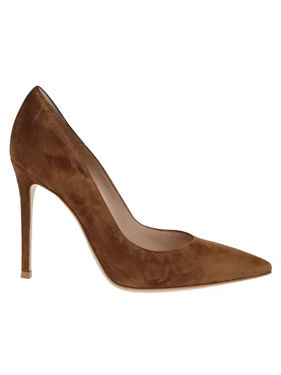 Gianvito Rossi Pointed-toe Suede Stiletto Pumps With Leather Sole In Brown