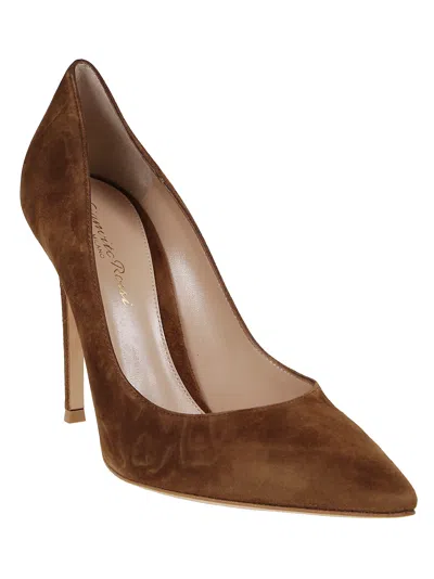 Gianvito Rossi Pointed-toe Suede Stiletto Pumps With Leather Sole In Brown