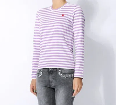 Comme Des Garçons Play (wmns) Comme Des Garcons Play Striped Mini Logo Long Sleeves Tee 'purple White' In Multi