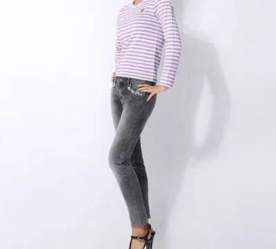 Comme Des Garçons Play (wmns) Comme Des Garcons Play Striped Mini Logo Long Sleeves Tee 'purple White' In Multi