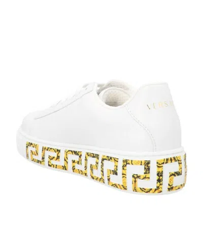 Versace Kids Round Toe Lace-up Sneakers In White