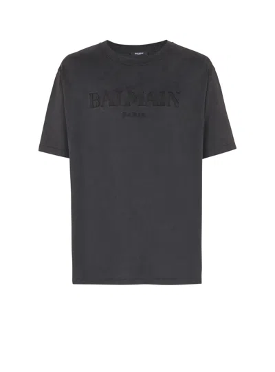 Balmain Black Cotton T-shirt In Gray