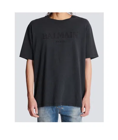 Balmain Black Cotton T-shirt In Gray