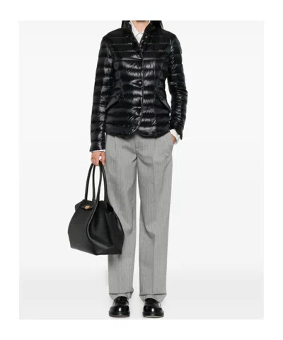 Herno Glossy Black Down Jacket With Drawstring Collar In Black