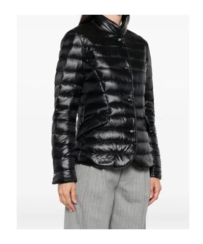 Herno Glossy Black Down Jacket With Drawstring Collar In Black