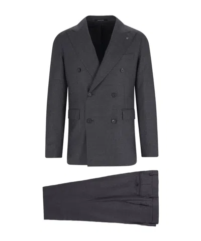 Tagliatore Double-breasted Grey Suit With Tailored Blazer In Blue