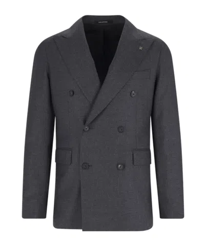 Tagliatore Double-breasted Grey Suit With Tailored Blazer In Blue