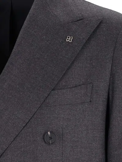 Tagliatore Double-breasted Grey Suit With Tailored Blazer In Blue