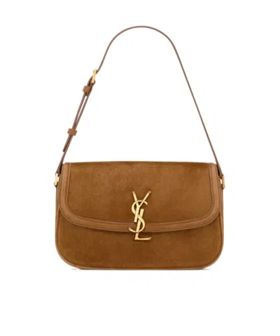Saint Laurent Solferino Medium Ysl Shoulder Bag In Suede In Brown