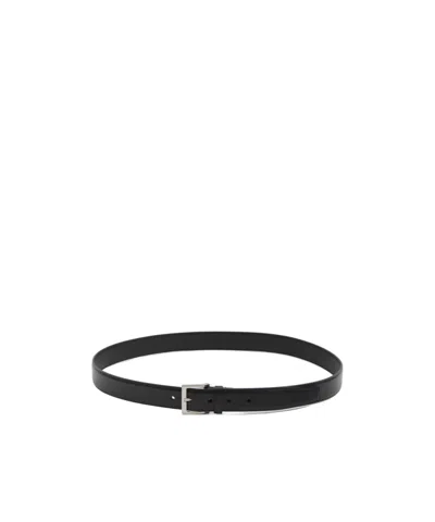 Saint Laurent Squared Buckle Smooth Leather Cassandre Thin Belt Accessories In Black