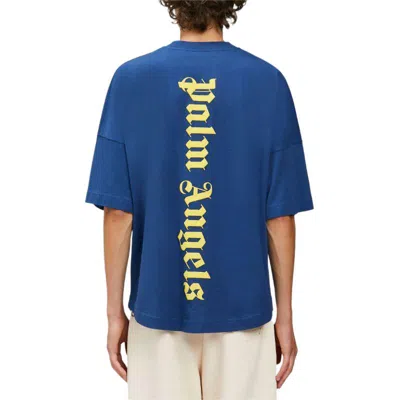 Palm Angels Ns Logo Over Tee Navy Blue Yellow In Blue