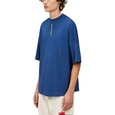 Palm Angels Ns Logo Over Tee Navy Blue Yellow In Blue