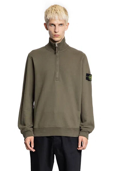Stone Island 6100028 Half-zip Patch-logo Sweater In Green