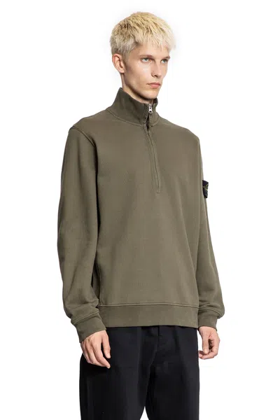 Stone Island 6100028 Half-zip Patch-logo Sweater In Green