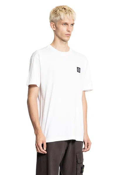 Stone Island Slit Fit Cotton Jersey T-shirt With Patch Logo In White