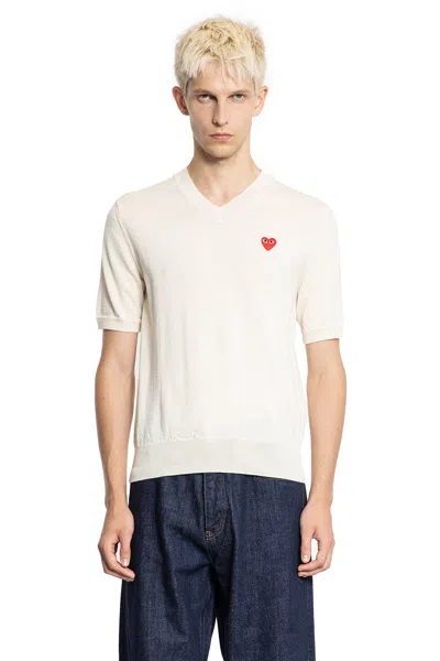 Comme Des Garçons Play Heart Wool Knit Short Sleeve Tee In White