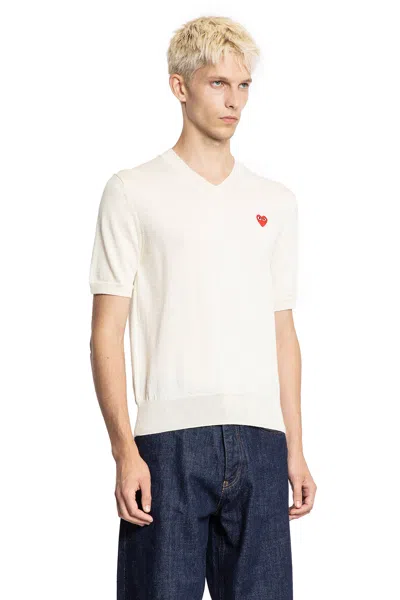Comme Des Garçons Play Heart Wool Knit Short Sleeve Tee In White