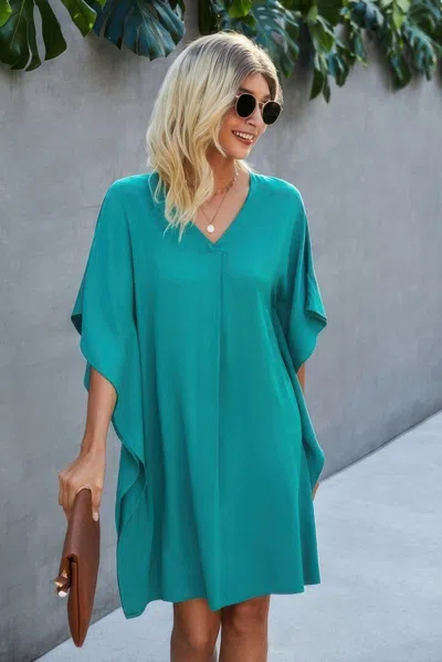 Truedames Solid Batwing Short Sleeve Sleeve Tunic Dress In Multi