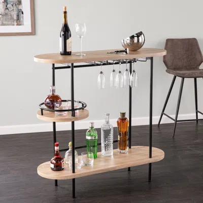 Sei Dagney Wine Bar Table With Glassware Storage Natural And Black Finish