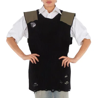 Mm6 Maison Margiela Mm6 Ladies Black Distressed Panelled Ribbed Vest In Black