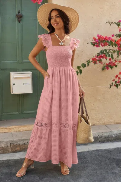 Truedames Solid Sleeveless Lace Patchwork Textured Dress In Pink