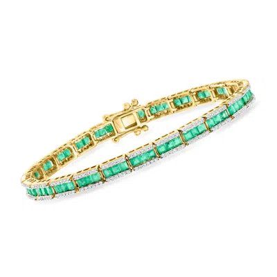 Ross-simons Emerald And Diamond Bracelet In 14kt Yellow Gold In Multi