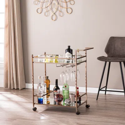 Sei Ivers Metal Mirrored Bar Cart Champagne