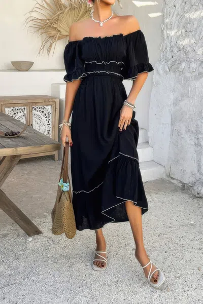 Truedames Off Shoulder Bodycon Backless Ruffle Trim Dress In Black
