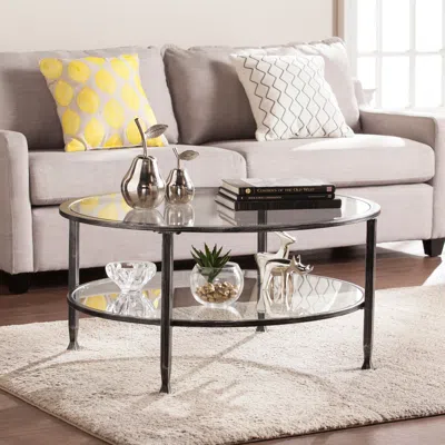 Sei Jaymes Metal Glass Round Cocktail Table Black