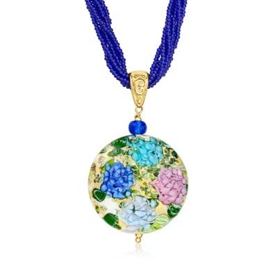 Ross-simons Italian Multicolored Murano Glass Hydrangea Pendant Multi-strand Necklace In 18kt Gold Over Sterling In Multi
