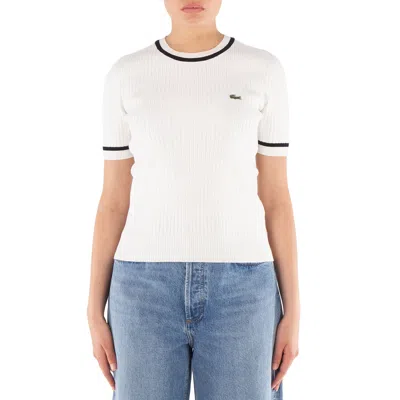 Lacoste Crew Neck Pull Over Knit Sweater In White