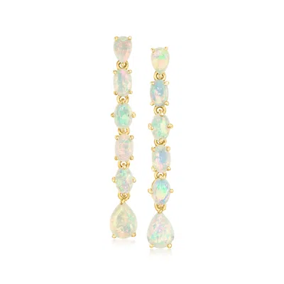 Ross-simons Opal Linear Drop Earrings In 18kt Gold Over Sterling In Multi