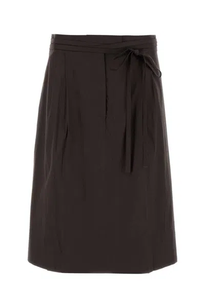 Prada Women Brown Stretch Poplin Skirt In Brown