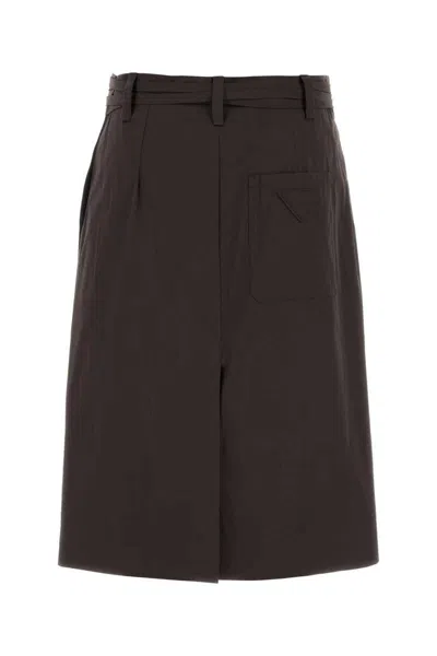 Prada Women Brown Stretch Poplin Skirt In Brown
