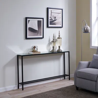Sei Darrin Narrow Long Console Table With Mirrored Top Gunmetal Gray