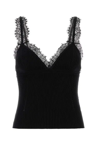 Blumarine Lace-trimmed Ribbed Top In Black