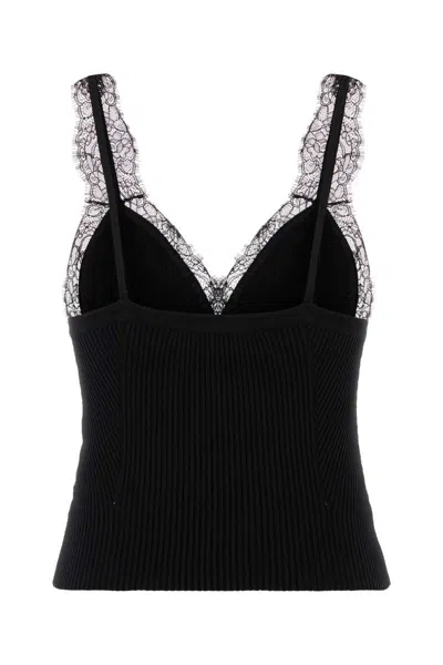 Blumarine Lace-trimmed Ribbed Top In Black
