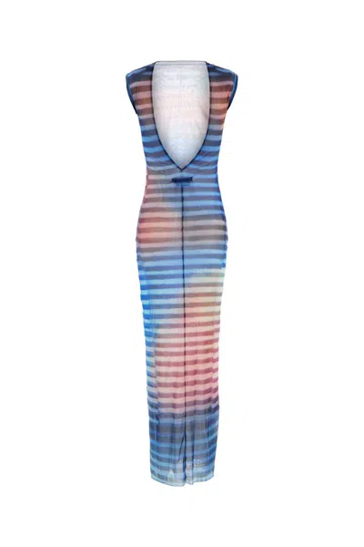 Jean Paul Gaultier Long Striped Dress High Neckline In Multi