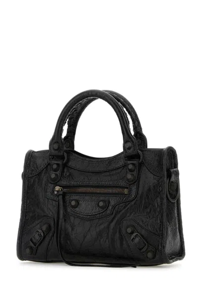 Balenciaga Black Leather Mini Le City Handbag In Black